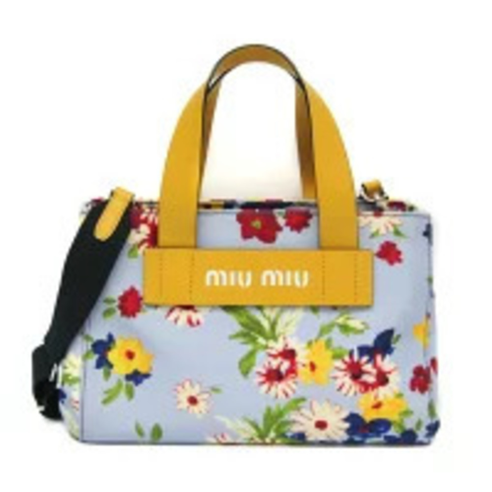 Miu Miu Floral Flower Leather 2Way Shoulder Bag Yellow Blue